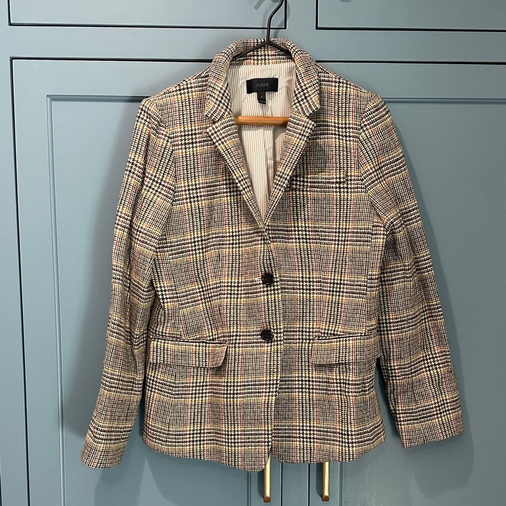 J. Crew Women's Plaid Houndstooth Blazer in Black, Gray, and Cream